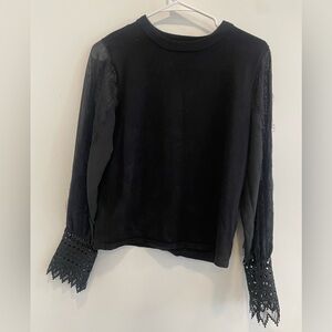 Nikibiki Black Lace Cuff Sheer Sleeves Women's Blouse size Medium